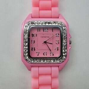 Vintage Watches Geneva Pink Silicone Womens Quartz Square Dial